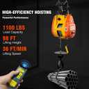 1100lbs Electric Hoist Winch,1500W Portable Power Winch CraneHoist Lift,98ft Lifting Height,2-in-1 Wire Remote Control/Wireless Remote Control, 36ft/min,for Warehouss, Garage, Factory