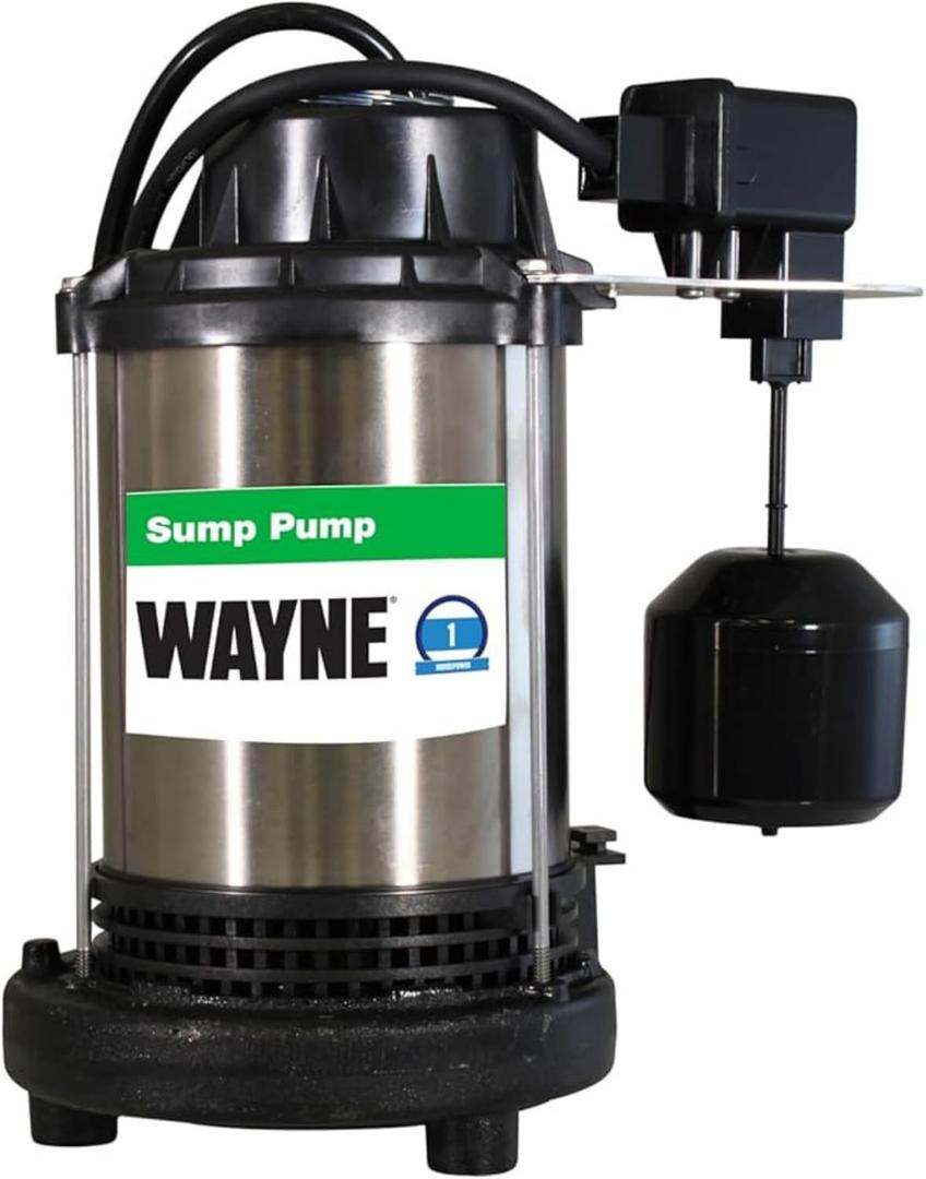 Wayne 1 HP Heavy Duty Submerisble Cast Iron and Stainless Steel Sump Pump with NEW Switch - Removes up to 6,100 Gallons of Water Per Hour