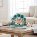 CroBlissful Seashell Holder Seashell Display Box Wooden Small Starfish Shell Display Case with Acrylic Clear Window Shark Tooth Collection Box for Shells Sea Rock Home Decor Present(Green,Shell)