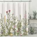 Extra Long Vintage Floral Shower Curtain for Bathroom, Waterproof Fabric Wildflower and Herb Shower Curtain with 12 Hooks, 72 x 84 Inch