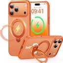 360 Spin Magnetic Stand (Pro-Version) for iPhone 17 Pro Max Case (Compatible with MagSafe) [Military Drop Protection] Matte Translucent Shockproof Protective Phone Case 6.9'', Cosmic Orange