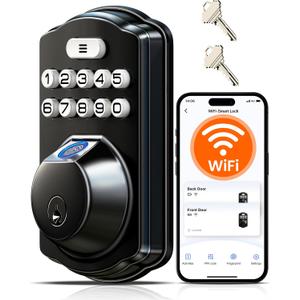 Veise VE012W WiFi Fingerprint Smart Lock for Front Door, Matte Black