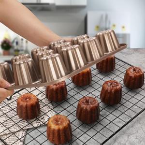 Carbon Steel 12-Cavity Non-Stick Canele Mold Cake Pan, Gold