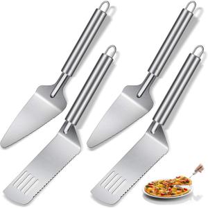 4 Pieces Pie Server Set Stainless Steel Pie Spatula Serrated Cake Cutter Slicer Cake Knife Gadgets with Comfortable Handle, for Cutting and Serving Desserts Brownies Pizza and Lasagna