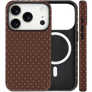 Magnetic for iPhone 17 Pro Max Case Cute Polka Dot Phone Case, Shockproof Slim TPU and Hard PC Protective Phone Cover Compatible with MagSafe Designed for Women Girls, Brown