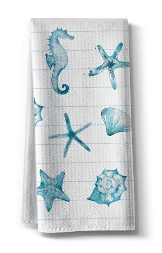 Hcaredee Kitchen Towels for Women-Funny Joked Starfish Seahorse Scallop Ocean Themed Absorbent Microfiber Bar Tea Towel, for Mom Birthday Christmas-Blue 16" x 24” Pack Of 2