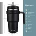 ALOUFEA 20 oz Insulated Coffee Mug Tumbler with Handle, Stainless Steel Travel Mug Tumbler with Lid and Straw,Double Wall Vacuum Leak Proof Ice Coffee Thermal Cup, Black