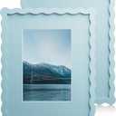 8X10 Wavy Picture Frame With Mat For 5x7, Wavy Edge Wooden Picture Frame with Real Glass - Wall Mount and Tabletop Display, Blue, 2 Pack