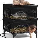 2 Story Heated Cat House for Outside, 100% Waterproof, Safe Escape Door, Elevated Base, Weatherproof Insulated Shelter for Stray Feral Barn Cat