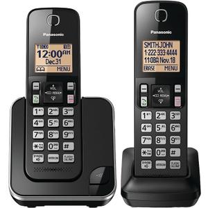 Panasonic Cordless Phone 2 Handsets System Expandable with Amber Backlit Display KX-TGC352B (Black)