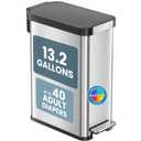 Patented 13 Gallon STEP Adult Diaper Pail, Fits Kitchen Bags, Odor Filter Trash Can Large 40+ Diapers Capacity, No Refills Needed, Incontinence Underwear Nursery Diapers ADA Compliant, Stainless Steel