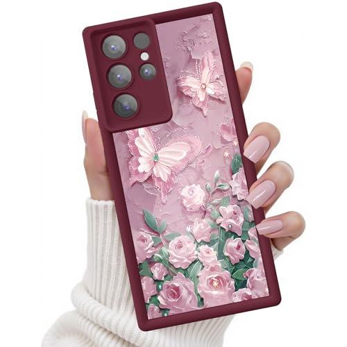 FUXICASE for Samsung Galaxy S24 Ultra Case, Creative Butterfly Pattern Design for Girl Women, Soft Silicone Shockproof Anti-Scratch Protection Phone Cover for Galaxy S24 Ultra (3D Rose Butterfly)