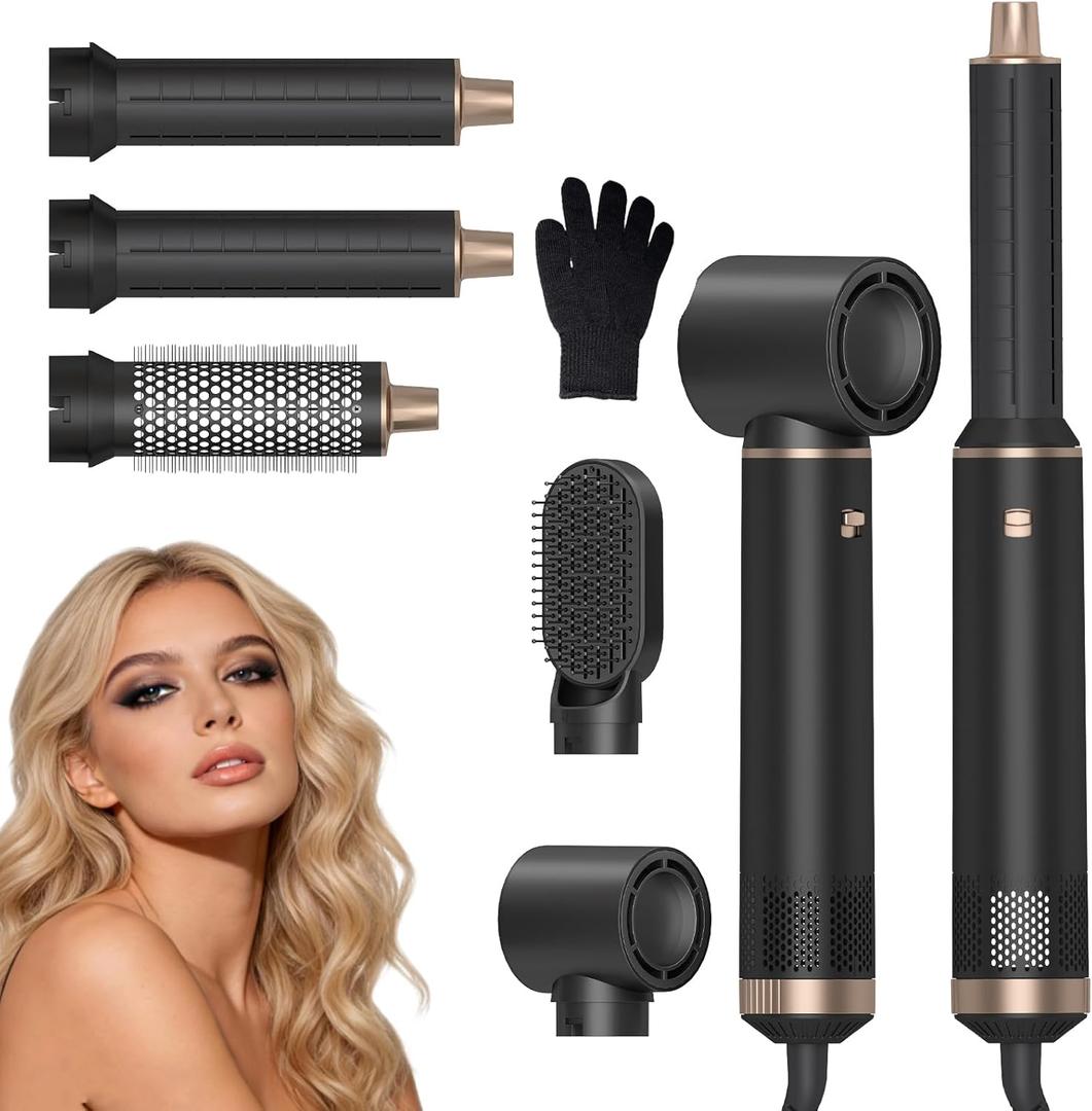 5 in 1 Blow Dryer Brush Ionic Hot Air Styler Hair Dryer Brush Blow Dryer Set Air Curling Wrap Style (Black)