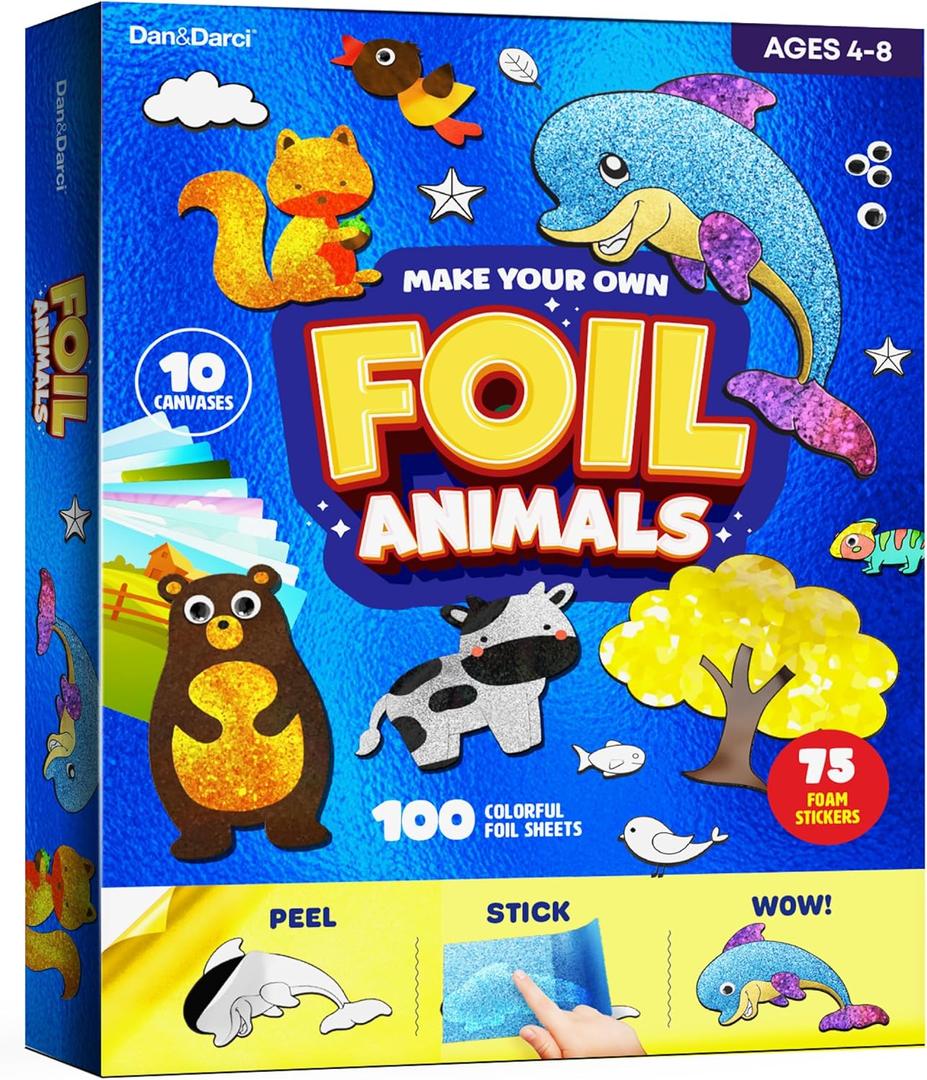 Dan&Darci Foil Art Kit for Kids - Arts and Crafts for Kid Ages 4-8, 4-6, 5-7, 5-8, 6-8 - 5 Year Old Girl Gifts - Fun Kits Projects Activities - Girls Birthday Gift - Craft Age 4 5 6 7 8 Years