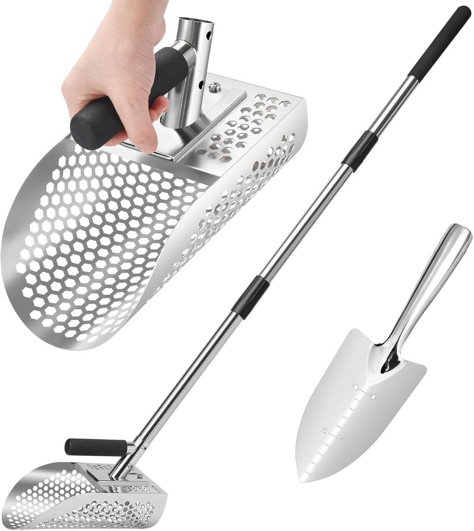 GADFISH Sand Scoop for Metal Detecting, Metal Detector Scoop, Stainless Steel Sand Sifter Shovel, Fast Sifter Shovel for Underwater Treasure Hunting (Stainless Steel)