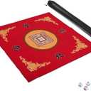 Mahjong Mat with 3 Dice, Anti Slip and Noise Reduction Table Cover for Mahjong, Poker, Card, Board & Tile Games (Red, 31.5 inches)