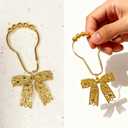 Gold Bow Knot Shower Curtain Hooks, 12PCS Rust Proof Shower Curtain Rings for Bathroom, Metal Decorative Shower Curtain Hangers Bathroom Accessories