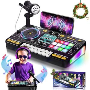 OZMI Kids DJ Music Mixer Table Board Set Toy with Microphone, Lights  Interactive Musical Toys for Ages 3-12 | 100+ Sounds, Piano Keys, Disco Mode, Rechargeable for Kids Boys & Girls