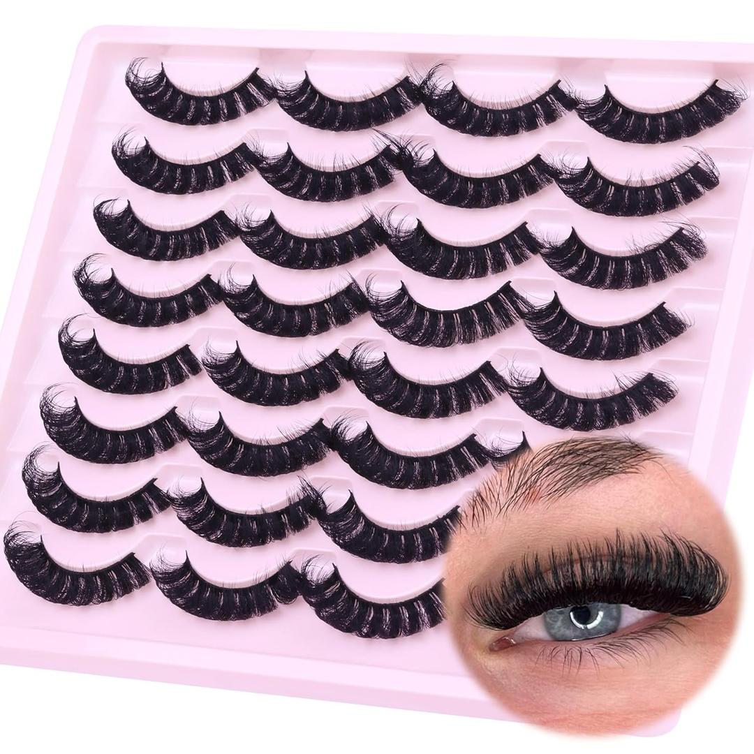 Russian Strip Lashes Natural Look False Eyelashes Fuzzy D Curly Strip Eyelashes Wispy Thick Volume Fake Eye Lashes Cat Eye 16 Pairs ALICROWN