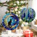 6 x Black Cat Ornament  Christmas Decoration & Christmas Ornament; Round Ceramic (Holiday Present, Bauble Present, Gift Idea, and Gift Exchange) | Heirloom Keepsake