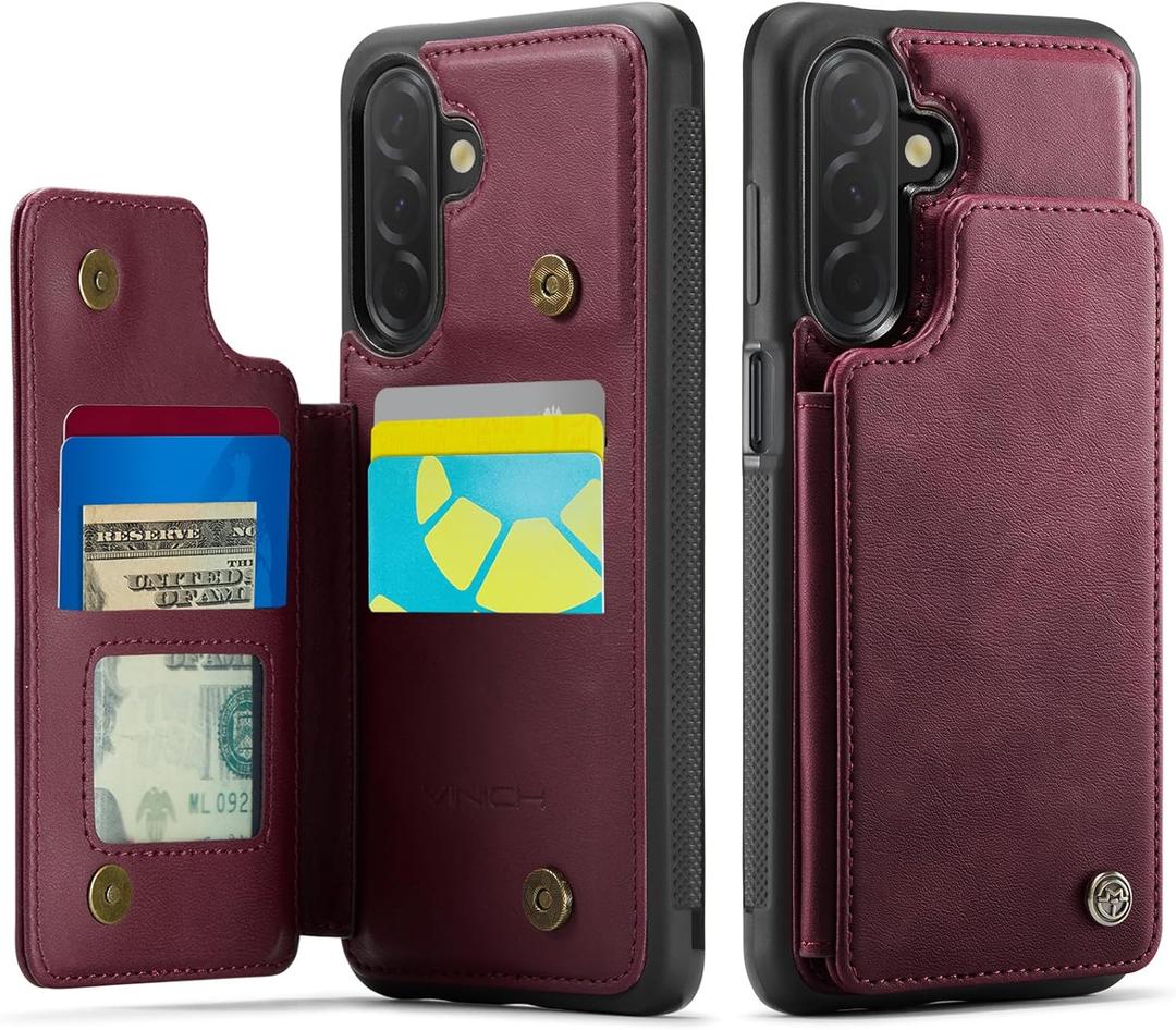 Vinich for Samsung Galaxy A36 Wallet Case with Card Holder, RFID Blocking Credit Slots Kickstand Shockproof Phone Cover Fit for Galaxy A36 6.7" Burgundy