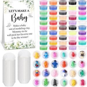 Soulchen 101 Pcs Eucalyptus Funny Baby Shower Games Set Include 50 Modeling Clay 50 Cupcake Liners and 1 Let's Make a Baby Game Sign for Guest Gender Reveal Activities Adult Arts DIY Crafts Gifts