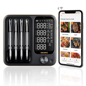 Wireless Meat Thermometer with 4 Probes, INKBIRD WiFi Meat Thermometer Digital Wireless for Rotisserie Grill Oven,Unlimited Range Dishwasher Waterproof Bluetooth Thermometer for iOS & Android