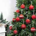 3.15 Inch Velvet Christmas Tree Ornaments12 Pcs Christmas Balls Bulk Set with Golden Hand-Painted PatternPlastic Shatterproof Xmas Hanging Ornaments Decorations for Tree Garland(Red)