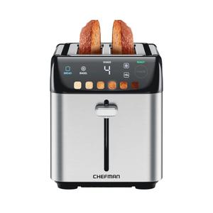 Chefman Smart Touch 2 Slice Digital Toaster, 6 Shade Settings, Stainless Steel with Extra-Wide Slots, Thick Bread and Bagel, +10, Defrost, Removable Crumb