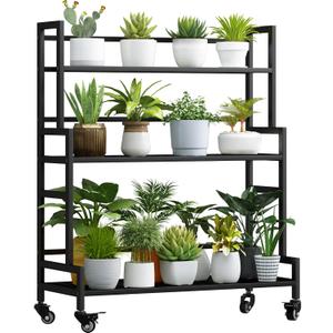 YIZAJIA Plant Stand Indoor Outdoor Tiered Stands Shelf With wheel 3 Tier