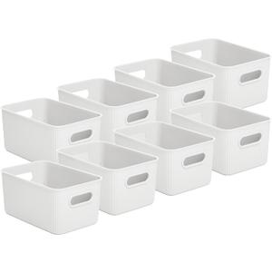 Superio Decorative Plastic Open Home Storage Bins Organizer Baskets, Medium, White (Pack of 8) Container Boxes for Organizing Closet Shelves Drawer Shelf, 5 Liter
