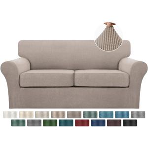 Turquoize 3 Piece Sofa Covers for 2 Cushion Couch Sofa Slipcover Soft Couch Cover for Dogs-Washable Sofa Furniture Covers with 2 Individual Cushion Covers (2 Cushion Sofa, Sand)