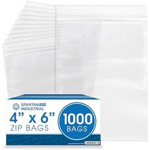 Spartan Industrial - 4” X 6” (1000 Count) 2 Mil Clear Reclosable Zip Plastic Poly Bags with Resealable Lock Seal Zipper
