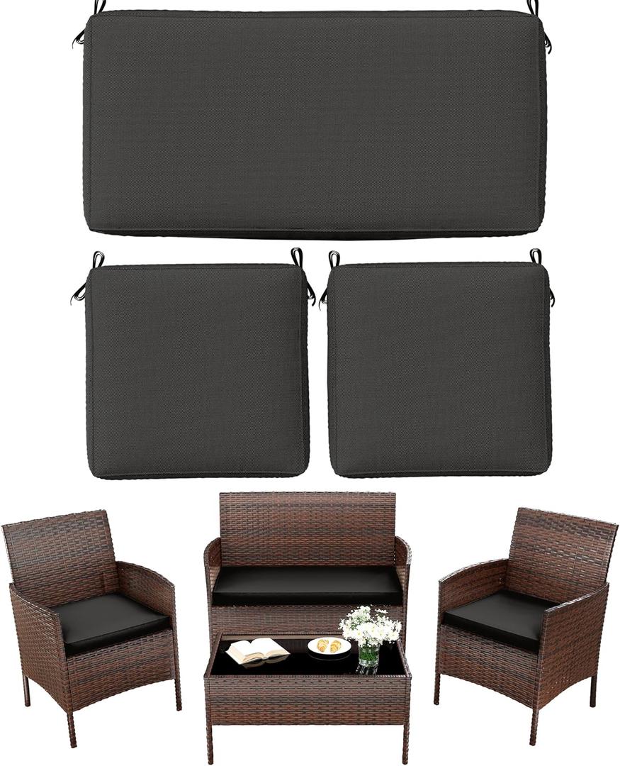 3 Pack Outdoor Replacement Cushions, Fit for 4-Seater Wicker Rattan Patio Conversation Set, 36x18x3,18x18x3, Liner & Cover