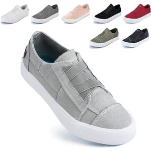 JENN ARDOR Women's Stylish Slip On Sneakers No Laces Elastic Low Top Canvas Sneakers Trendy Flats Comfortable Casual Walking Shoes (7, Light Gray Canvas)