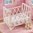 1:12 Dollhouse Crib, 1 Set Miniature Iron Bed with Bedding, Modern Cradle Model Mini Doll Crib Dollhouse Furniture Decorations Accessories