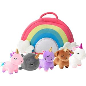 PixieCrush Unicorn Stuffed Animal Set - 5 Plush Toys for Girls with Narwhal, Puppycorn, Kittycorn and Rainbow Unicorn - Soft Plushies with Carry Case - Gift for Kids Ages 3 and Up