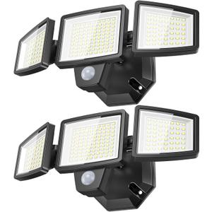 LED Security Lights Motion Sensor Outdoor Lights, 6500K Daylight, IP65 Waterproof, Dusk to Dawn, 3-Head Motion Detected Flood Light for Garage, Yard, Porch, 2Pack