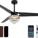 Chandelier Ceiling Fans With Lights And Remote, Chandelier Fan Ceiling,Crystal Ceiling Fan Fandelier With Lights,6 Speed 3 Timer Quiet Ceiling With Fans For Living Room Bedroom (Black, 52 In'ch)