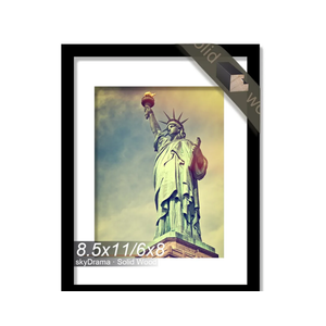 skyDrama 100% Solid Wood 8.5 x 11 Picture Frame, Black Frame Display Photo 6x8 with Mat or 8.5x11 without Mat, 8.5 by 11 HQ Matte Black Frame for Wall - 1 Pack/Black/8.5"x11"