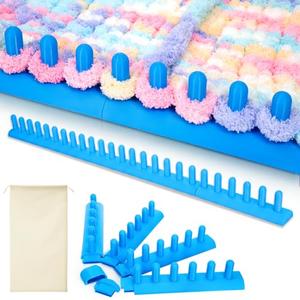 AceOrbit 44" Chunky Blanket Loom, Loom for Chunky Yarn, Detachable & Portable Design Hand Knitting Looms with a Flannel Storage Bag for DIY Throw Blankets, Beginner Friendly Yarn Craft(Blue)