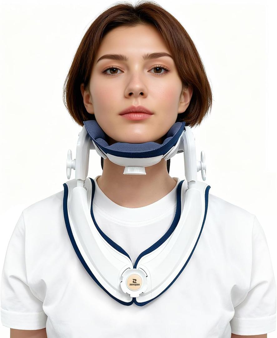 Cervical Traction Device, Lightweight & Adjustable Neck Stretcher for Neck Support, Cervical Neck Traction Device for Home Use, Neck Pain & Tension Relief (White)