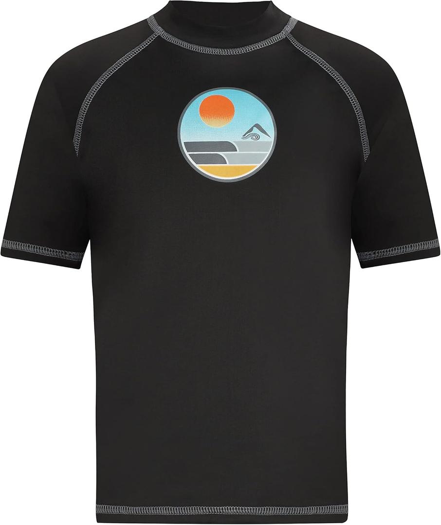 Kanu Surf Boys' Paradise UPF 50 Sun Protective Rashguard Swim Shirt (2T, Vibrations Black)