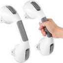 Suction Grab Bar with Safety Indicator for Bathtub Shower Bathroom, Heavy Duty Handrail Removable Reusable for Elderly Disabled and Kids, Anti-Slip Grip, No Drilling Tool Free, Waterproof Grey