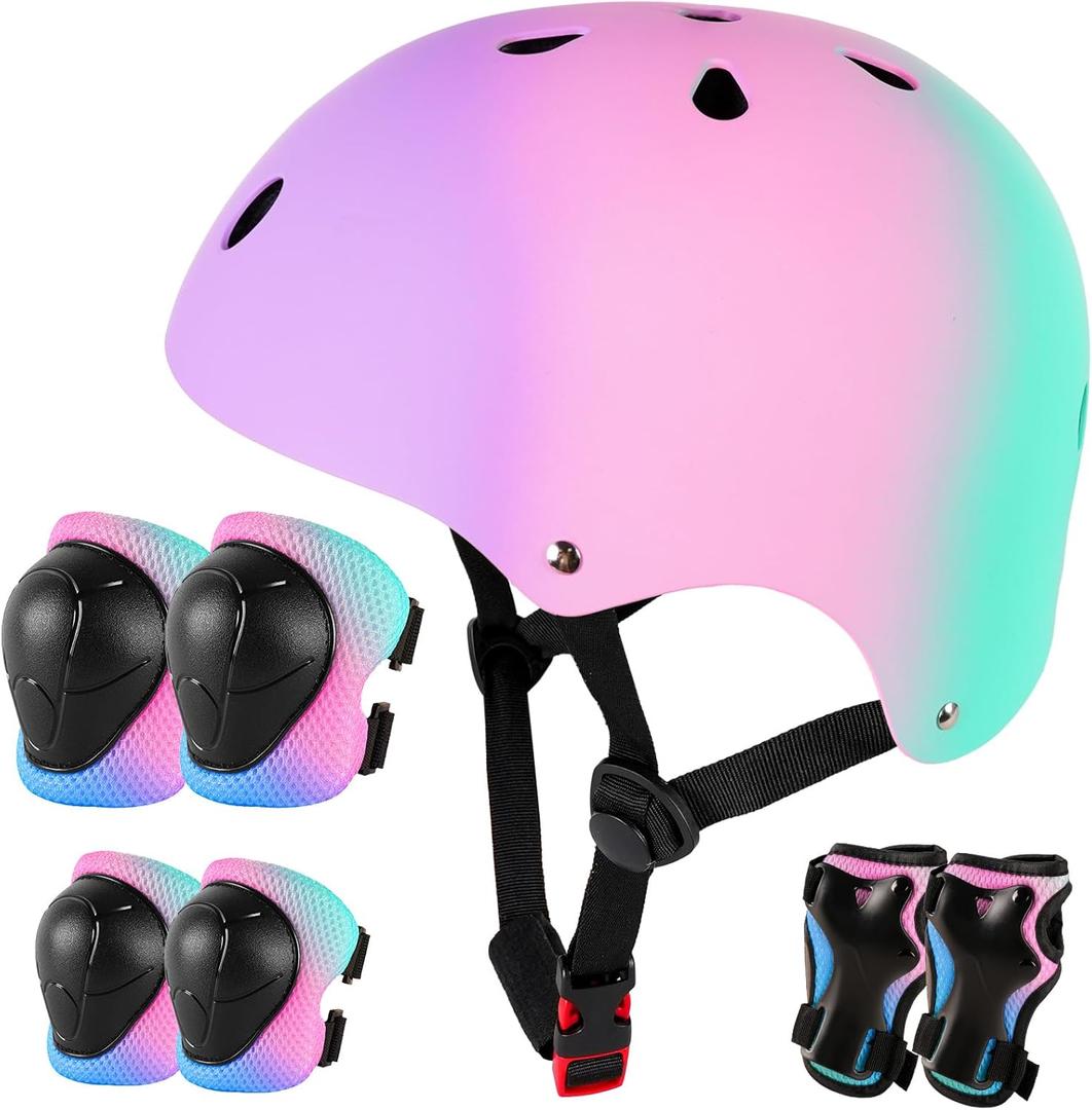 Kids Bike Helmet for 3-5-8-14+ Age Girls and Boys, Kids Helmet with Knee Pads Elbow Pads Wrist Guards,Ventilation Multi-Sport Scooter Rollerblading Skateboarding Cycling Medium