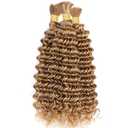 Human Braiding Hair for Boho Braids Bulk Deep Wave Boho Hair for Braiding Wet and Wavy Brazilian Virgin Human Bohemian Hair for Braiding 2 Bundles 160g Honey Blonde 24''