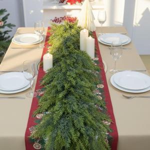 6ft Christmas Cedar Garland - Realistic Artificial Cedar Pine Garland - Lush Faux Greenery for Fireplace, Mantel, Porch, Staircase, Table - 2pcs Holiday Decor