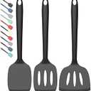 Coukre Silicone Spatula Set of 3, High Heat Resistant, BPA-Free, Kitchen Utensils, Fish Spatula, Solid & Slotted Turner for Non-Stick Pans, Flipping Eggs, Pancakes, Fish, Burgers (3, PureBlack)