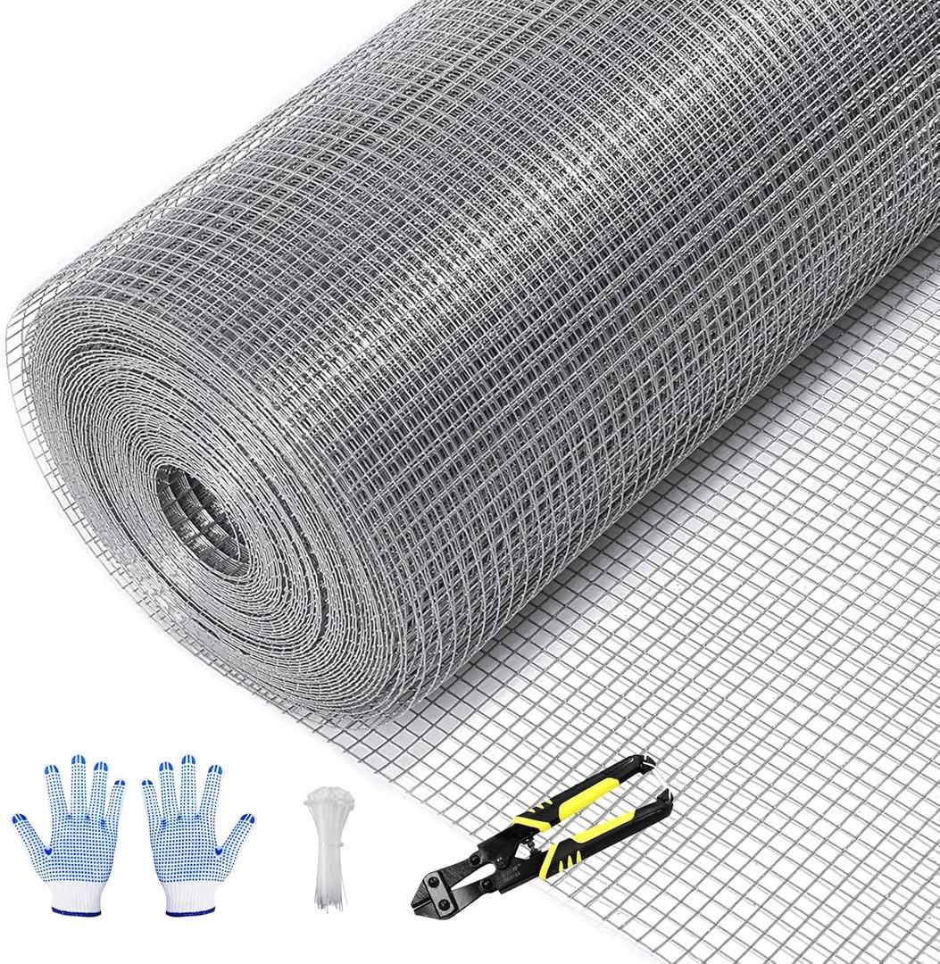 Tongmo 24" x 50' Hardware Cloth, 1inch Mesh Galvanized Chicken Wire Fence, 19 Gauge Welded Wire Roll,Garden Fence, Poultry Netting for Rabbit/Duck/Chicken Coop