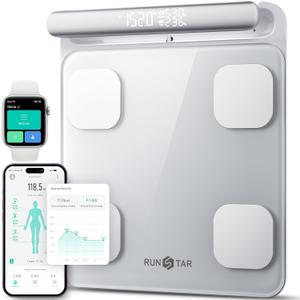 Runstar Smart Scale for Body Weight and Fat Percentage 8-Electrode, Bathroom Scale FSA or HSA Eligible Digital Handle Display with BMI, Body Fat & Muscle Mass 28 Body Composition and Body Score Report (12"/330mm, Silver)